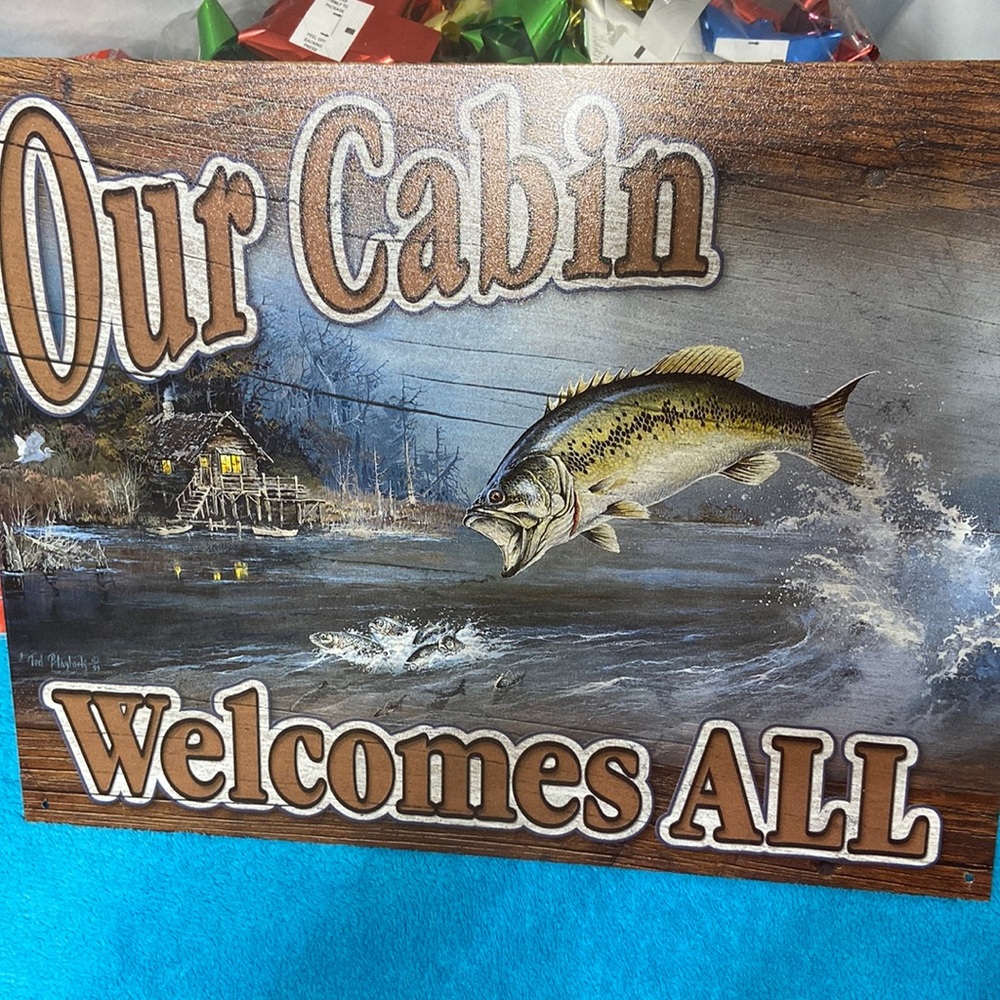 Our Cabin Welcomes All Tin Sign